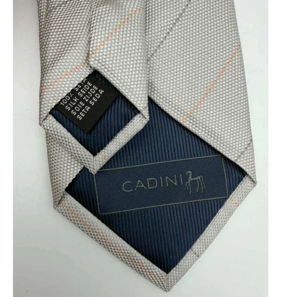 Cadini Silk Tie – Silver Geometric Pattern – Brand New